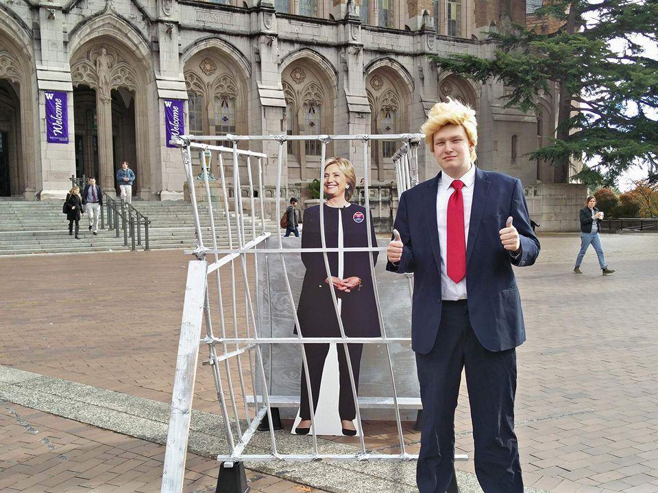 Chevy Swanson of UW College Republicans dressed as Donald Trump.