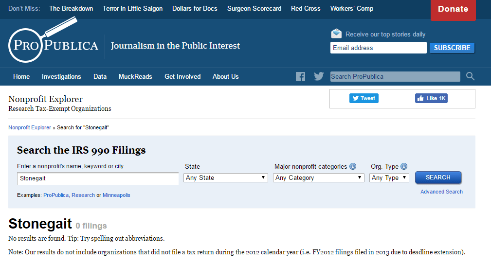 Nothing on ProPublica.