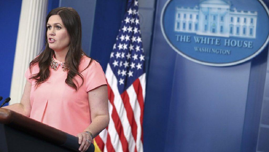 White House deputy press secretary Sarah Huckabee Sanders said Trump isn't bothered by reports that it may take months for the Senate to vote on healthcare. (AP Photo/Andrew Harnik)